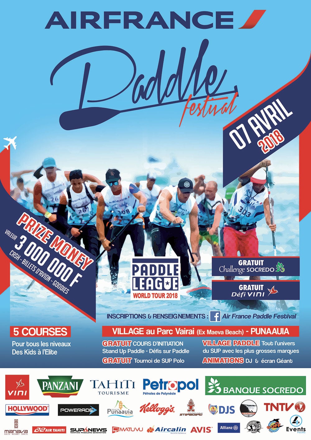 Préparez-vous pour l'Air France Paddle Festival le samedi 7 avril  à Tahiti