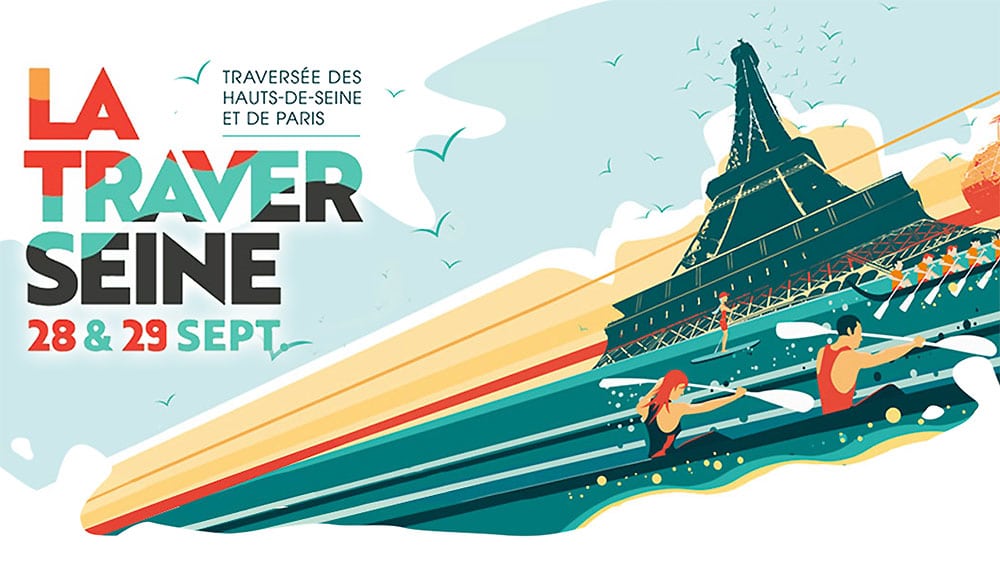 Affiche de la 5ème édition de la TraverSeine, course de stand up paddl